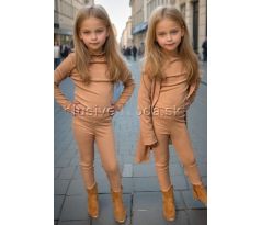 3 dielna súprava top s dlhým rukávom + legíny + kardigán hnedá